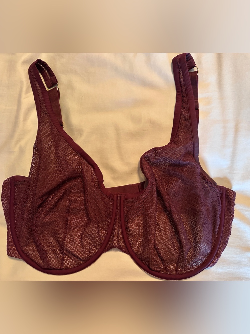 ThirdLove Unlined Modern Mesh Scoop Bra with Sheer Lace Underwire in Wine | 38G
